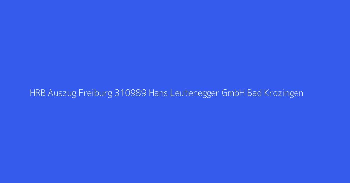 HRB Auszug Freiburg 310989 Hans Leutenegger GmbH Bad Krozingen